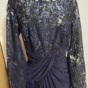 ELIZA J long sleeves navy blue sequin formal dress